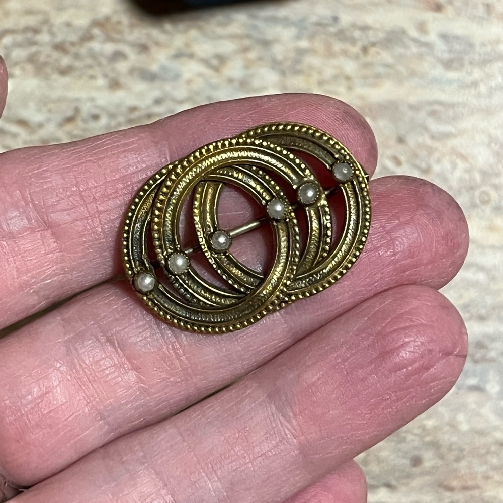 Antique Triple Circle And Seed Pearl Design Pin/Brooch